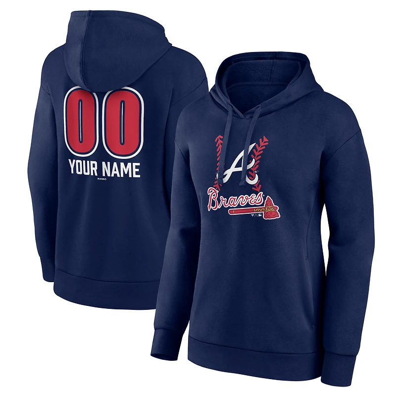 Women's  Navy Atlanta Braves Personalized Name & Number Fastball Pullover Hoodie