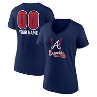 Women's  Navy Atlanta Braves Personalized Name & Number Fastball V-Neck T-Shirt