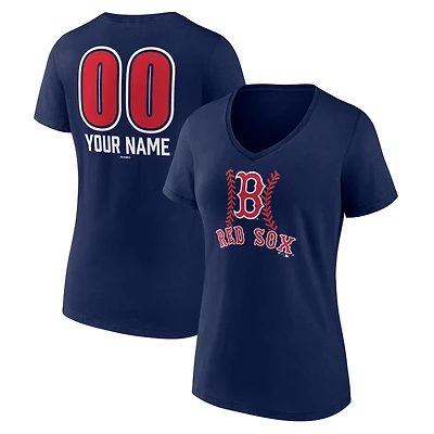 Women's  Navy Boston Red Sox Personalized Name & Number Fastball V-Neck T-Shirt