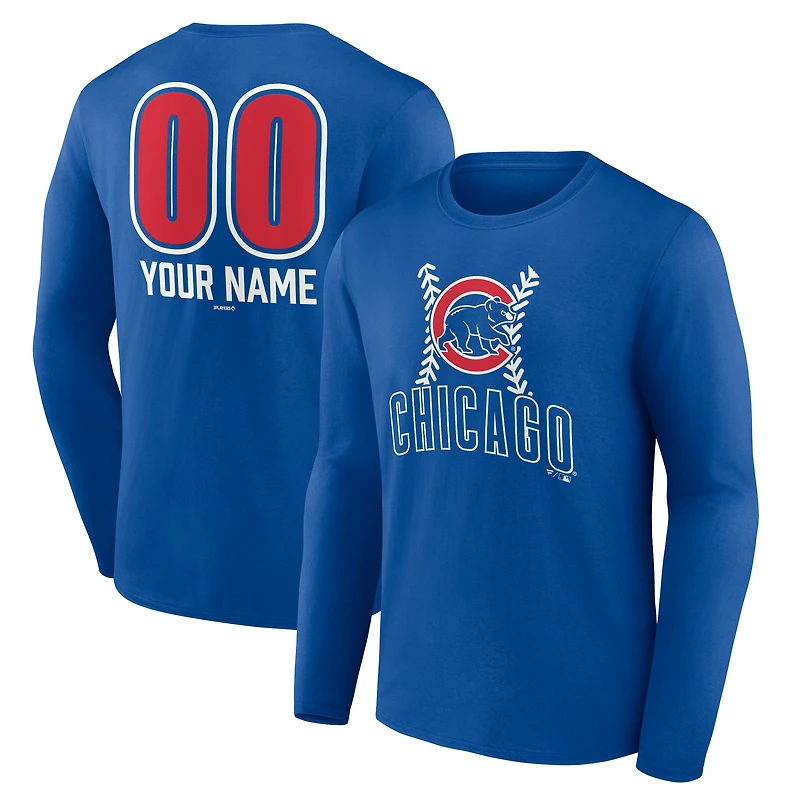 Men's  Royal Chicago Cubs Personalized Name & Number Fastball Long Sleeve T-Shirt