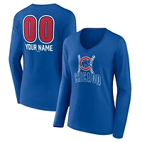 Women's  Royal Chicago Cubs Personalized Name & Number Fastball Long Sleeve V-Neck T-Shirt