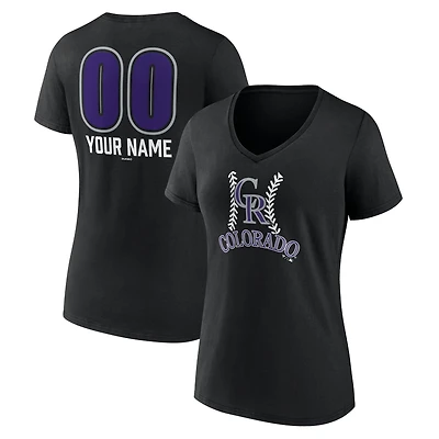 Women's Black Colorado Rockies Personalized Name & Number Fastball V-Neck T-Shirt