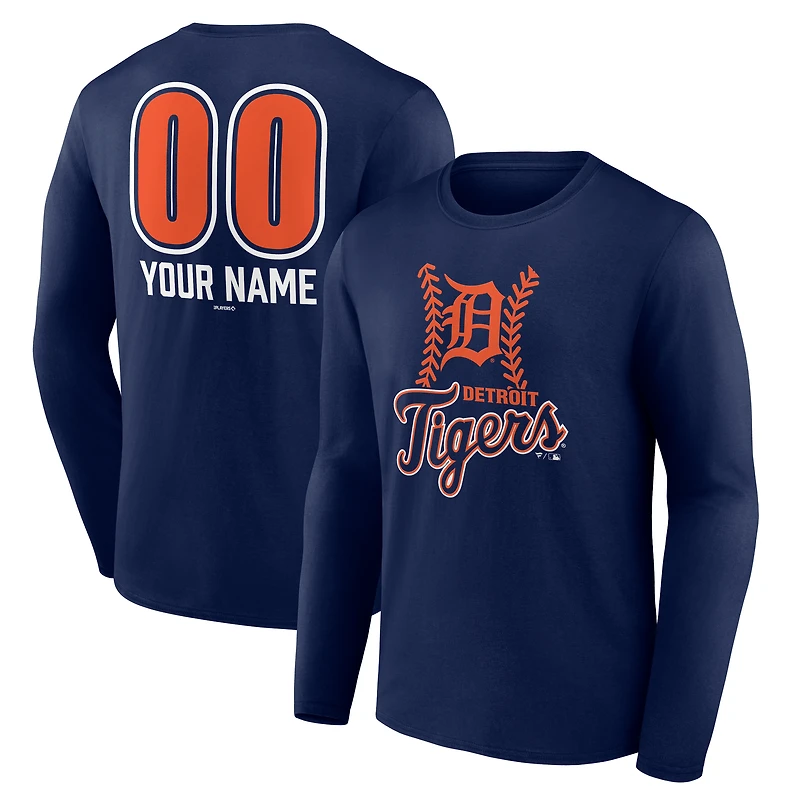 Men's  Navy Detroit Tigers Personalized Name & Number Fastball Long Sleeve T-Shirt