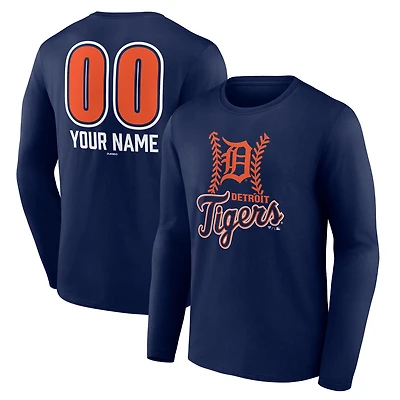 Men's  Navy Detroit Tigers Personalized Name & Number Fastball Long Sleeve T-Shirt