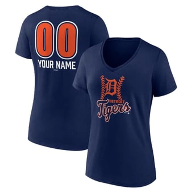Women's  Navy Detroit Tigers Personalized Name & Number Fastball V-Neck T-Shirt