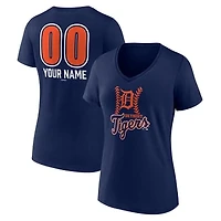 Women's  Navy Detroit Tigers Personalized Name & Number Fastball V-Neck T-Shirt