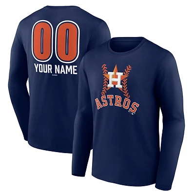 Men's  Navy Houston Astros Personalized Name & Number Fastball Long Sleeve T-Shirt