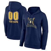 Women's  Navy Milwaukee Brewers Personalized Name & Number Fastball Pullover Hoodie