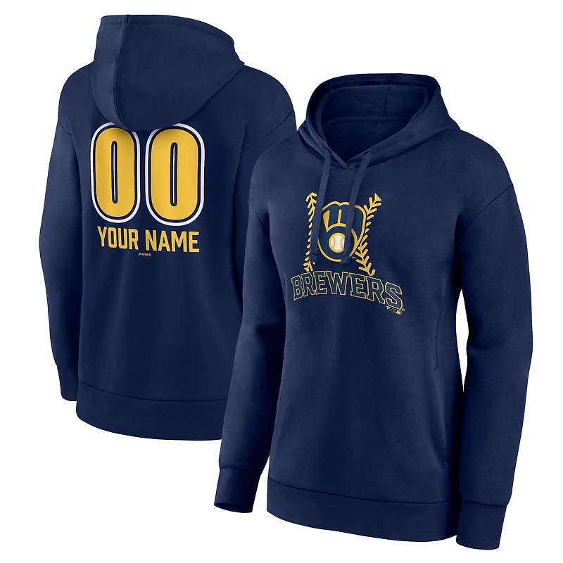Women's  Navy Milwaukee Brewers Personalized Name & Number Fastball Pullover Hoodie