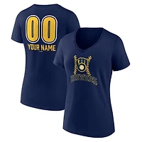 Women's  Navy Milwaukee Brewers Personalized Name & Number Fastball V-Neck T-Shirt