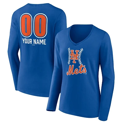 Women's  Royal New York Mets Personalized Name & Number Fastball Long Sleeve V-Neck T-Shirt