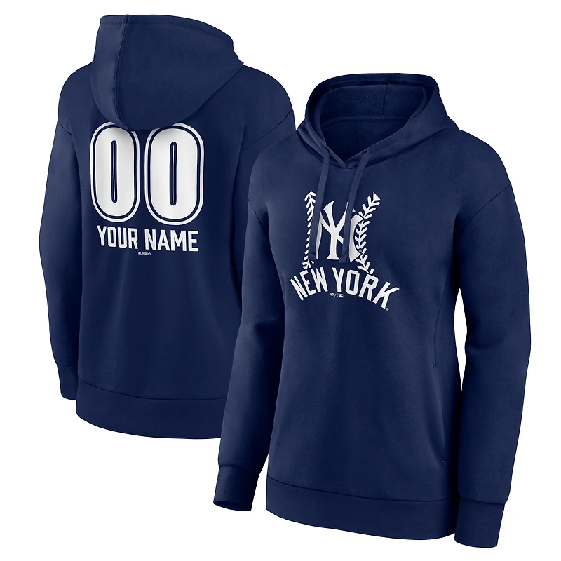 Women's Navy New York Yankees Personalized Name & Number Fastball Pullover Hoodie