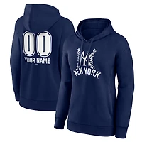 Women's  Navy New York Yankees Personalized Name & Number Fastball Pullover Hoodie