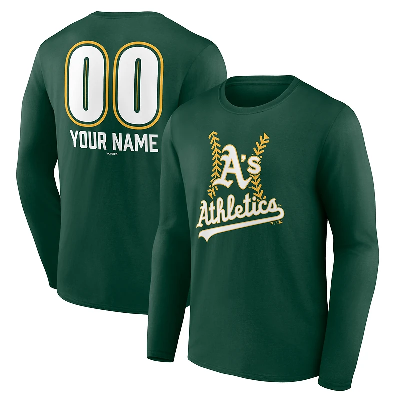 Men's Green Athletics Personalized Name & Number Fastball Long Sleeve T-Shirt
