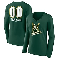 Women's Green Athletics Personalized Name & Number Fastball Long Sleeve V-Neck T-Shirt