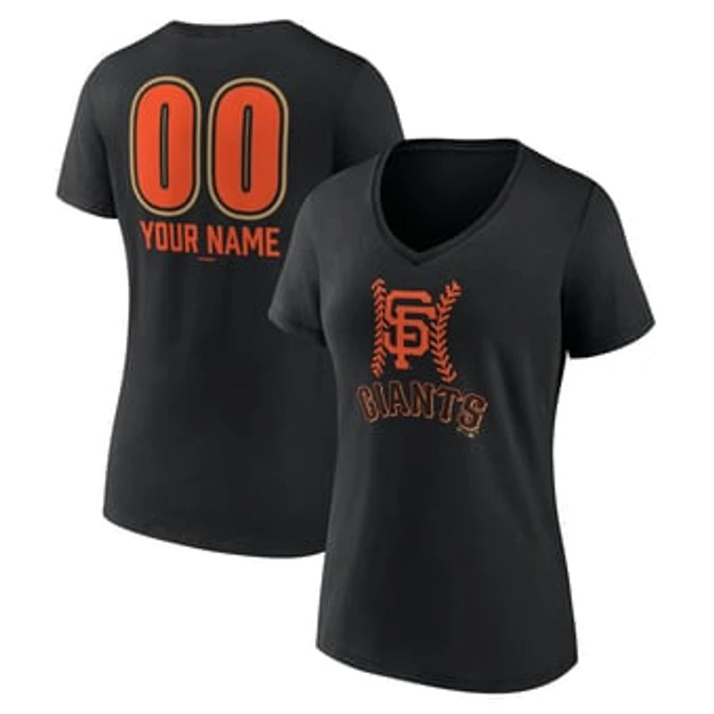 Women's Black San Francisco Giants Personalized Name & Number Fastball V-Neck T-Shirt