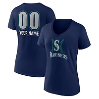 Women's  Navy Seattle Mariners Personalized Name & Number Fastball V-Neck T-Shirt