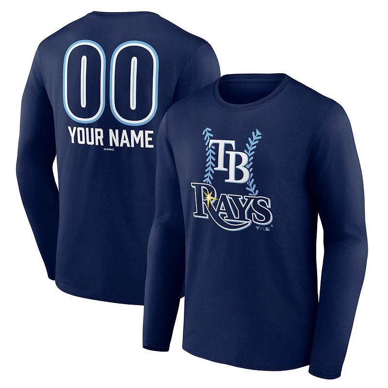 Men's Navy Tampa Bay Rays Personalized Name & Number Fastball Long Sleeve T-Shirt