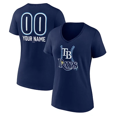 Women's  Navy Tampa Bay Rays Personalized Name & Number Fastball V-Neck T-Shirt