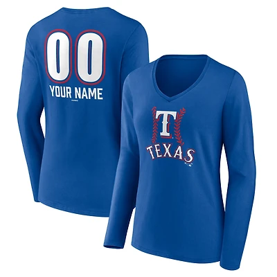Women's  Royal Texas Rangers Personalized Name & Number Fastball Long Sleeve V-Neck T-Shirt
