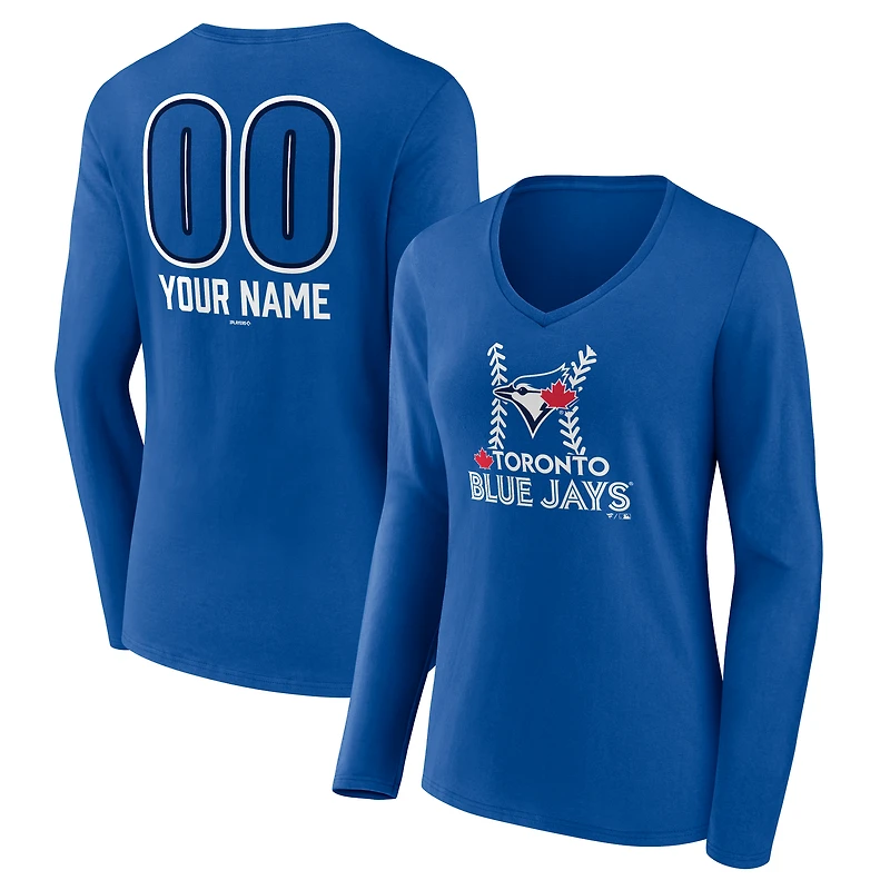 Women's  Royal Toronto Blue Jays Personalized Name & Number Fastball Long Sleeve V-Neck T-Shirt
