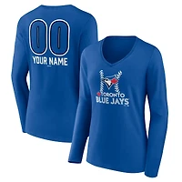 Women's  Royal Toronto Blue Jays Personalized Name & Number Fastball Long Sleeve V-Neck T-Shirt