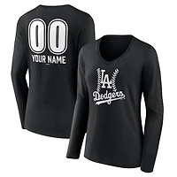 Women's  Black Los Angeles Dodgers Personalized Name & Number Fastball Long Sleeve V-Neck T-Shirt