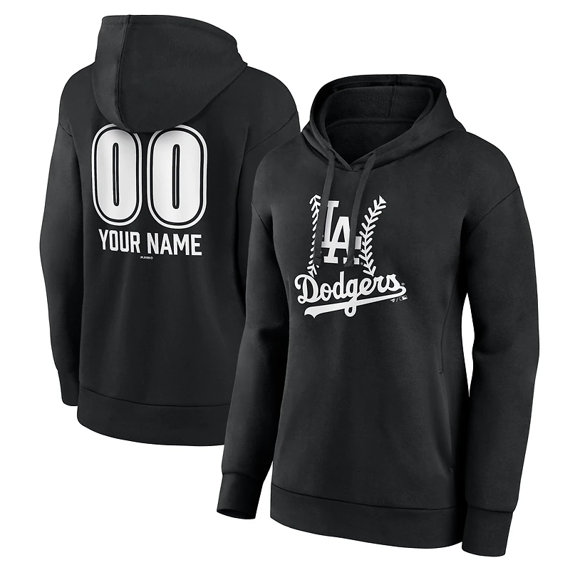 Women's Black Los Angeles Dodgers Personalized Name & Number Fastball Pullover Hoodie