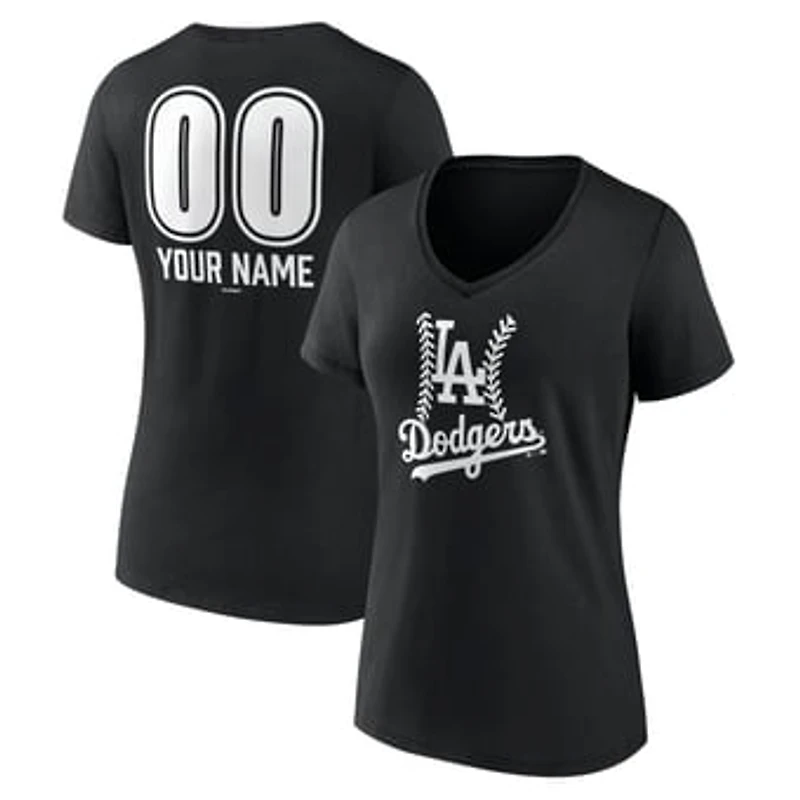 Women's  Black Los Angeles Dodgers Personalized Name & Number Fastball V-Neck T-Shirt