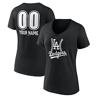 Women's  Black Los Angeles Dodgers Personalized Name & Number Fastball V-Neck T-Shirt