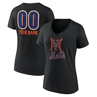 Women's  Black New York Mets Personalized Name & Number Fastball V-Neck T-Shirt