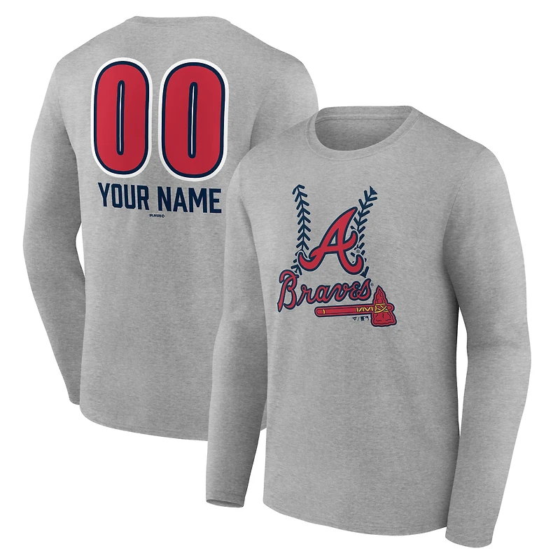 Men's Gray Atlanta Braves Personalized Name & Number Fastball Long Sleeve T-Shirt