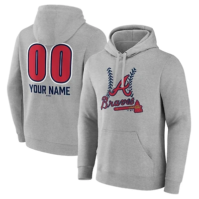 Men's  Gray Atlanta Braves Personalized Name & Number Fastball Pullover Hoodie