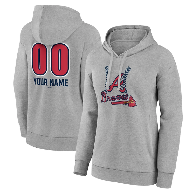 Women's  Gray Atlanta Braves Personalized Name & Number Fastball Pullover Hoodie