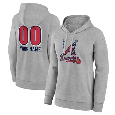 Women's  Gray Atlanta Braves Personalized Name & Number Fastball Pullover Hoodie
