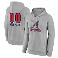 Women's  Gray Atlanta Braves Personalized Name & Number Fastball Pullover Hoodie