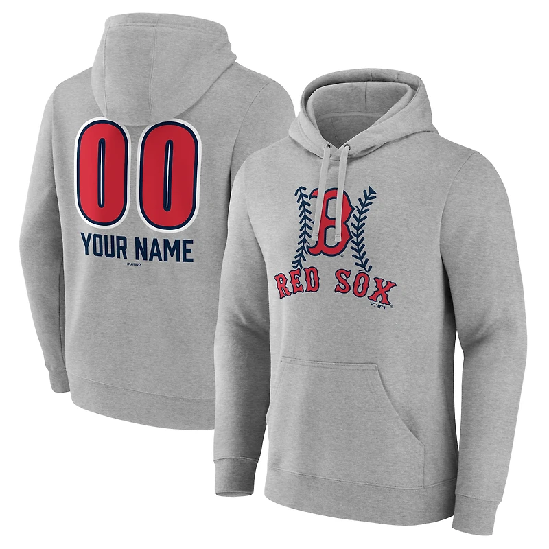Men's  Gray Boston Red Sox Personalized Name & Number Fastball Pullover Hoodie