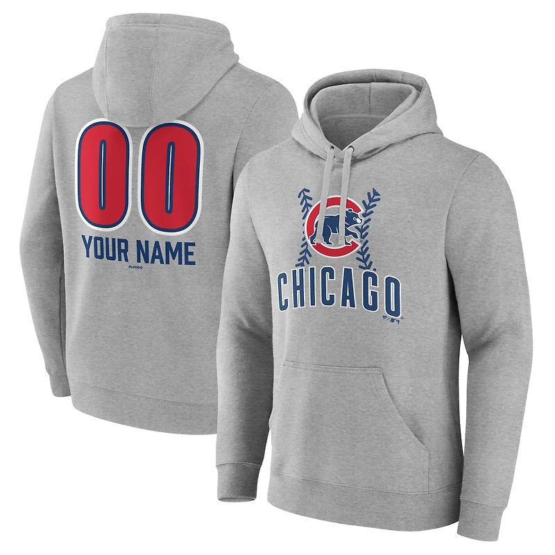 Men's  Gray Chicago Cubs Personalized Name & Number Fastball Pullover Hoodie