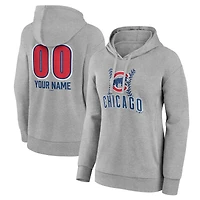 Women's  Gray Chicago Cubs Personalized Name & Number Fastball Pullover Hoodie