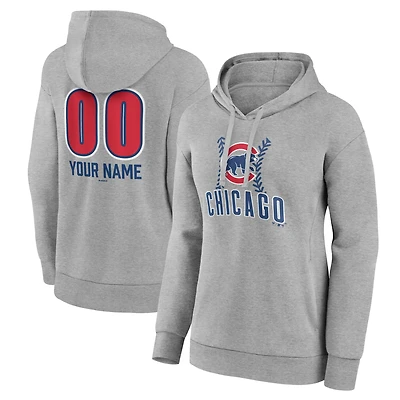 Women's  Gray Chicago Cubs Personalized Name & Number Fastball Pullover Hoodie