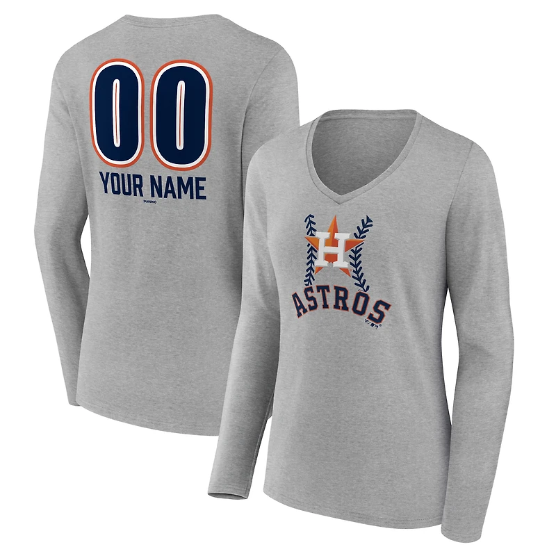 Women's  Gray Houston Astros Personalized Name & Number Fastball Long Sleeve V-Neck T-Shirt