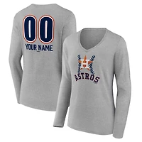 Women's  Gray Houston Astros Personalized Name & Number Fastball Long Sleeve V-Neck T-Shirt