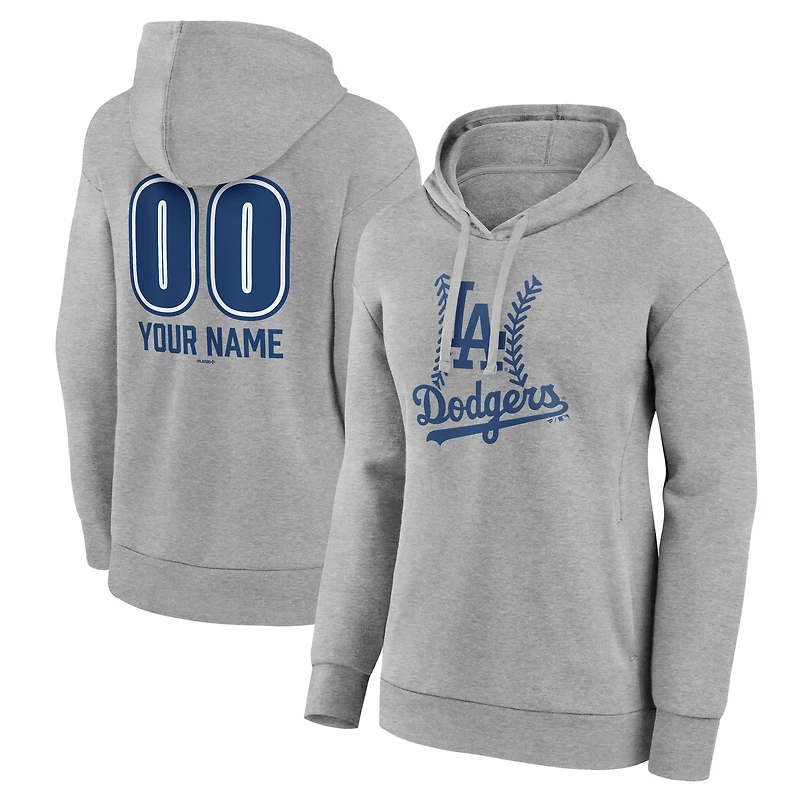 Women's  Gray Los Angeles Dodgers Personalized Name & Number Fastball Pullover Hoodie