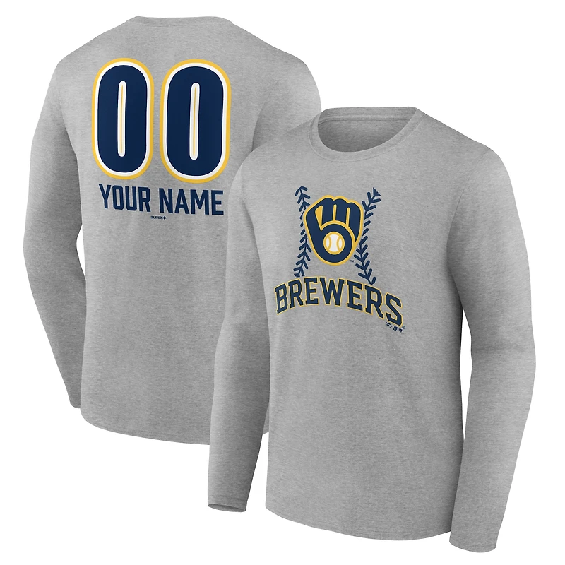 Men's Gray Milwaukee Brewers Personalized Name & Number Fastball Long Sleeve T-Shirt