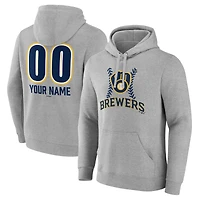 Men's  Gray Milwaukee Brewers Personalized Name & Number Fastball Pullover Hoodie