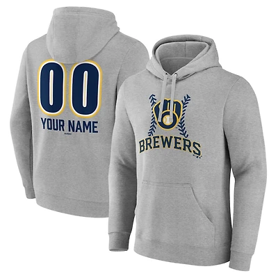Men's  Gray Milwaukee Brewers Personalized Name & Number Fastball Pullover Hoodie