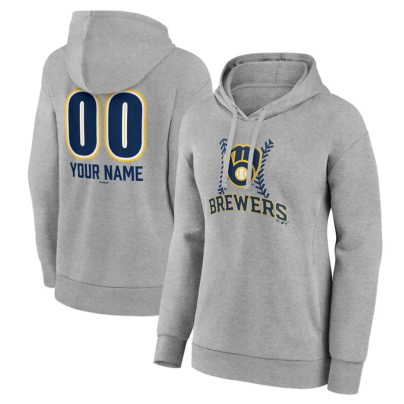 Women's  Gray Milwaukee Brewers Personalized Name & Number Fastball Pullover Hoodie