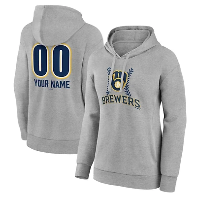 Women's  Gray Milwaukee Brewers Personalized Name & Number Fastball Pullover Hoodie