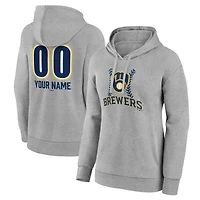 Women's  Gray Milwaukee Brewers Personalized Name & Number Fastball Pullover Hoodie