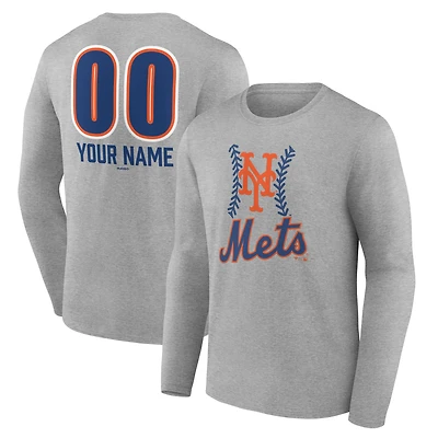 Men's Gray New York Mets Personalized Name & Number Fastball Long Sleeve T-Shirt